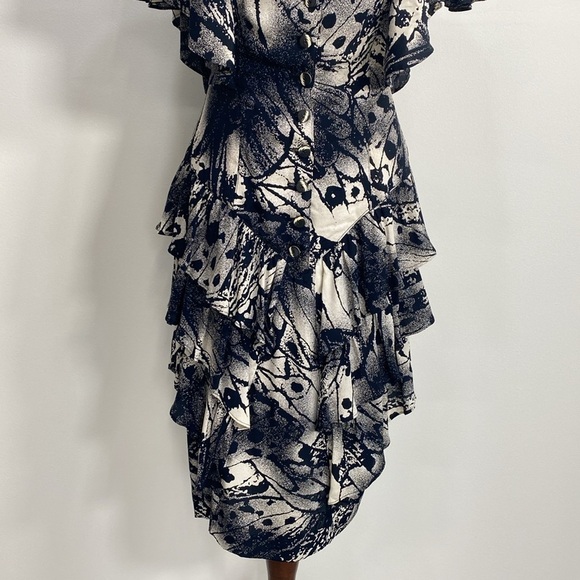 Vintage 80's Dress Flutter Sleeves Threes Company Style Women's 6 - Picture 7 of 14